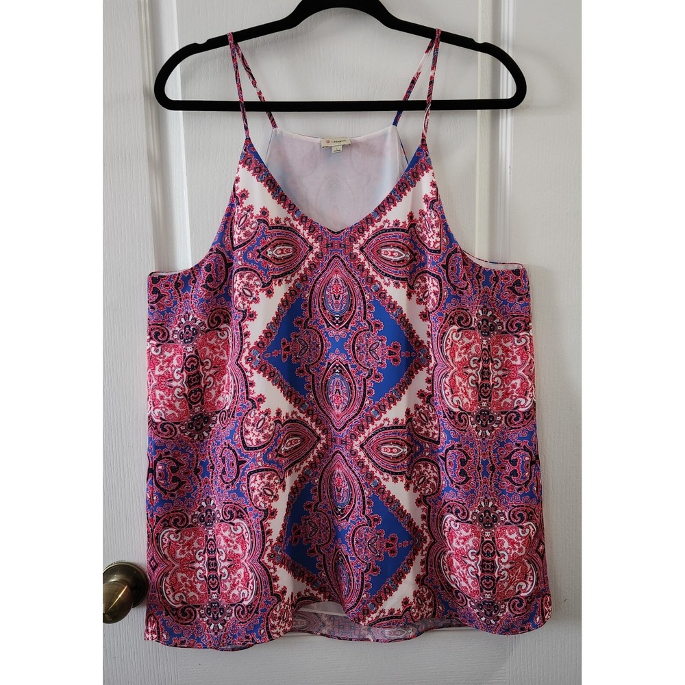 CREMIEUX Womens Sleeveless V-Neck Tank Top Blouse Chiffon Pink/blue Size L